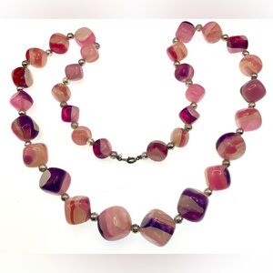 Vintage Pink Purple White Swirl Lucite Beaded Necklace Chunky Statement Retro